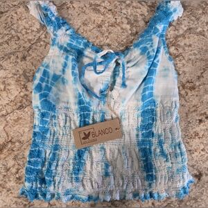 Blanco Boutique 100% Cotton Women's Blue Tie-Dye Tank Top NWT Small